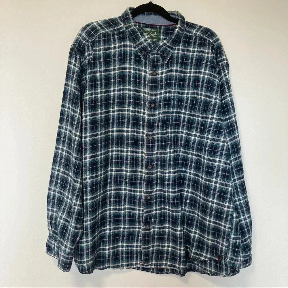 Woolrich 100% cotton plaid blue button down shirt